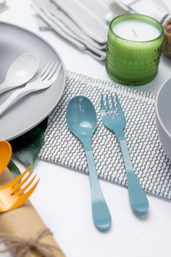 Knork Eco Plant Based 24 Pack Reusable Bamboo Flatware Set (BLUE) - Image 4