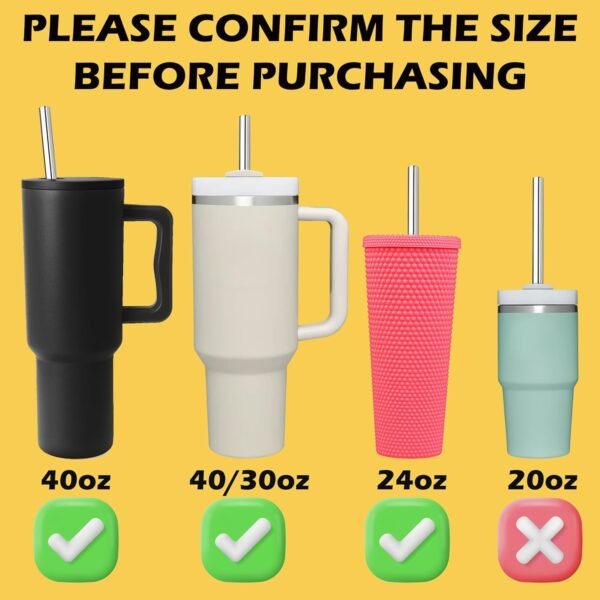 6 Pack 12 Inch Metal Stainless Steel Reusable Straight Straw,with 6Silicone Tips and 2Cleaning Brush,for 40oz Stanley, Hydrapeak, Owala Tumbler,Simple Modern 32 40oz Tumbler(8mm 3G3B) - Image 3