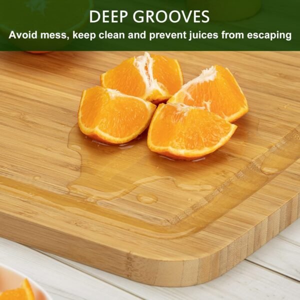 GlowSol 30 x 20 Inch XXXL Bamboo Cutting Board, Turkey Cutting Board Kitchen Bamboo Meat Cutting Board with Juice Slot and Handles Heavy Duty Deli Board, Over Sink Cutting Board - Image 7