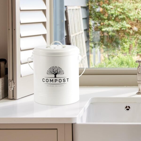Perfnique Kitchen Compost Bin, 1.3 Gallon Countertop Compost Bin with Lid, Indoor Compost Bucket Includes Inner Bucket Liner and Carbon Filter, Small Compost Bin (Without Bags, Cream) - Image 9