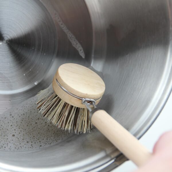 Dish Brush Set with Wooden Handle | Nautral & Bamboo Fibers Plastic Free | Pot Brush Scourer Scrubber ~ 5 Pcs Kitchen Dish Cleaning Tools - Makes Dish Cleaning Easy - Image 6