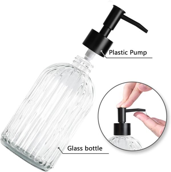 Topsky Glass Soap Dispenser with Plastic Pump, 400ml Liquid Hand Soap Dispenser, Rustproof Pump for Kitchen & Bathroom, Great for Lotions, Essential Oil, Liquid Soaps,Transparent - Image 3