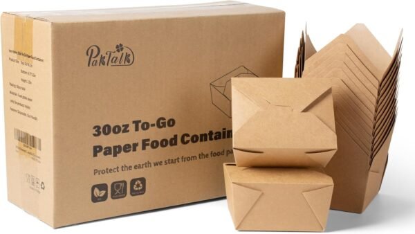 To Go Containers Restaurant & Catering Supplies Takeout Food Containers 30oz Kraft Paper Lunch Boxes, Leak and Grease Resistant Disposable Paper Storage Box (50Pack, Brown) - Image 6