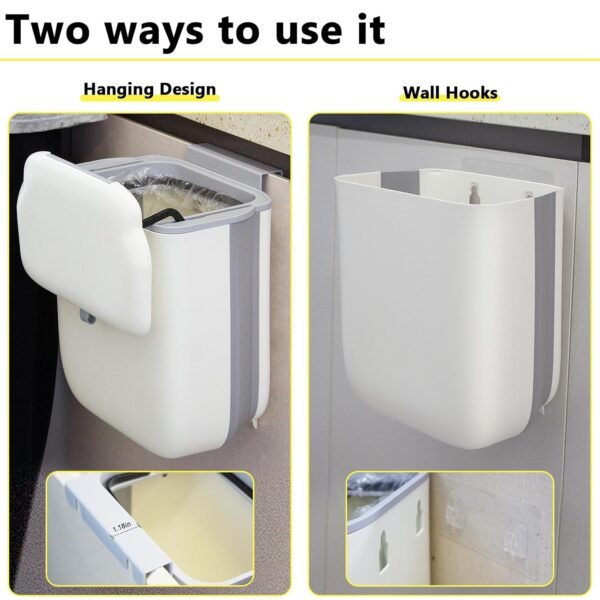 Soddeph 3.2 Gallon Foldable Hanging Trash Can with Lid for Cabinet Door,Kitchen Compost Bin,Wall-Mounted Plastic Garbage Can for Countertop or Under Sink, Bathroom and RV (Beige with lid) - Image 5
