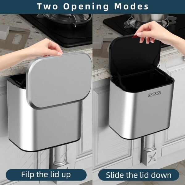 1.05 Gallon Kitchen Compost Bin for Counter Top or Under Sink, Inner Bucket,Stainless Steel Hanging Small Trash Can with Lid for Kitchen/Cupboard/RV (Silver) - Image 4