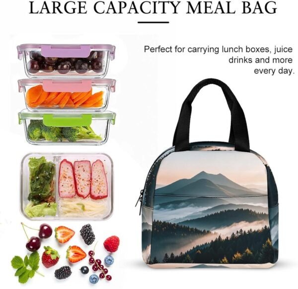 Natural Mist Mountain Tree Lunch Bag Reusable Lunch Cooler Bag Insulated Lunch Bags Leakproof Meal Prep Lunch Box with Zipper - Image 7