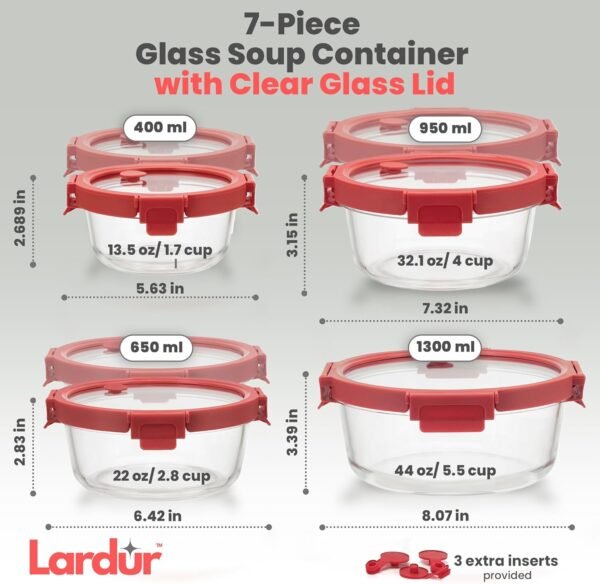 Premium Glass Food Storage Containers with Vented Lids Set of 7 - Various Sizes Round Borosilicate Glass Meal Prep Containers in Gift Packaging - Microwave Oven, Dishwasher & Freezer Safe, BPA Free - Image 4