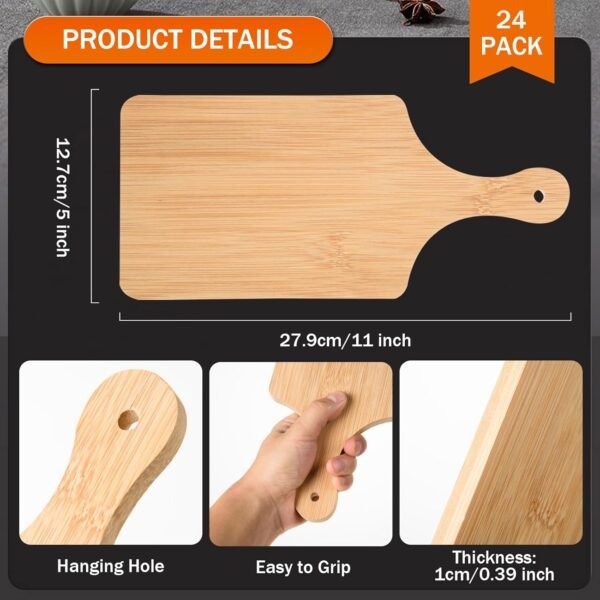 24 Pcs Thicken Bamboo Cutting Board Bulk 11x5 Inch Personalized Wood Chopping Board Customized Laser Engraving Serving Charcuterie Boards for Wedding Mother's Day Housewarming Present,0.39" Thick - Image 2
