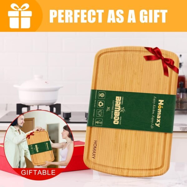 Homaxy Extra Large Bamboo Cutting Boards for Kitchen, 18x12.5" Wood XL Cutting Board with Juice Groove, Butcher Block Wooden Chopping Board for Kitchen, Meat, Cheese, Fruit & Vegetables - Pre Oiled - Image 8