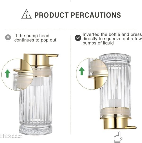 Glass Foaming Soap Dispenser with Gold Pump, Foam Hand Soap Dispenser for Bathroom, Kitchen, Modern Home Decor （Foam Type/Clear） B032 - Image 8