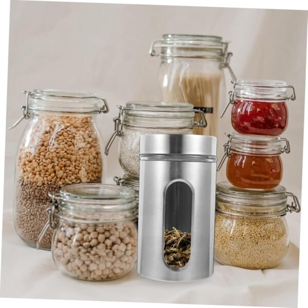 MAGICLULU 2 Pcs Stainless Steel Storage Tank Jar Coffee Canister Containers for Food Pasta Storage Seal Container Food Containers with Lids Food Canister with Window Tea Tin Silver Glass - Image 6