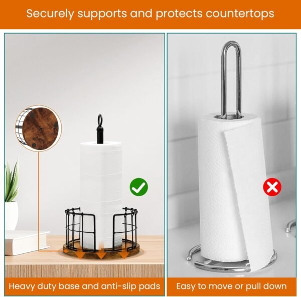 Homode Paper Towel Holder Stand, Countertop Paper Towel Holder with Weighted Base, Farmhouse Standing Paper Towel Roll Dispenser for Kitchen Counter, Fits Standard or Jumbo-Sized Rolls, Rustic Brown - Image 4