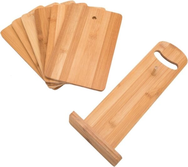 THY COLLECTIBLES Set of 6 Small Bamboo Cutting Boards with Holder Stand - Kitchen Chopping Board Serving Tray for Bread Meat Cheese Fruit and Vegetables (8.75" x 5.5") - Image 5