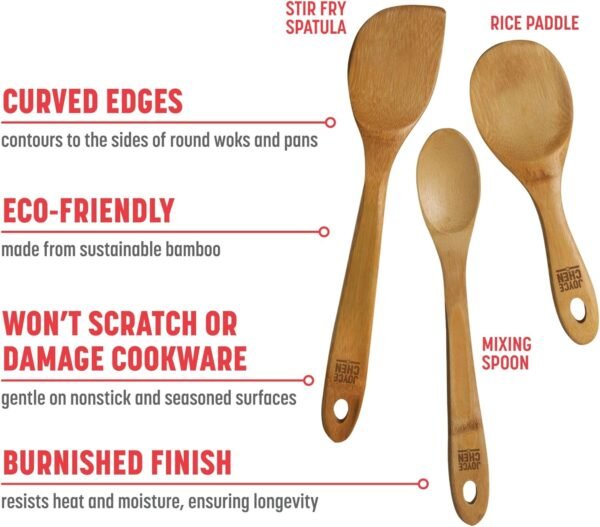 Joyce Chen Burnished Bamboo Wok Utensils, 3-Piece Stir Fry Set - Image 2