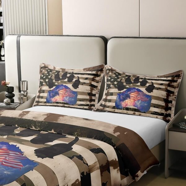 Retro American Flag 100% Organic Cotton Comforter Cover (Not Comforter) Paw Print Duvet Cover Set Queen Size for Bedroom Vintage Camouflage Stripes Bedding Set with 2 Pillowcases - Image 3