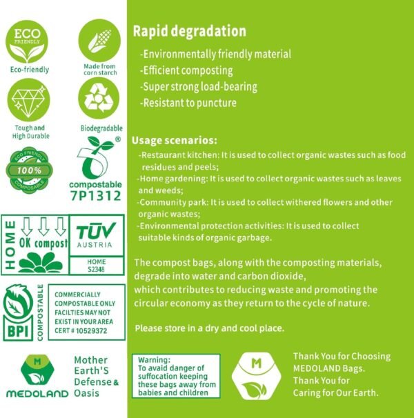 100% Compostable Bags for Countertop Bin, 4 Gallon (120 Count, 0.79 Mils), Compost Trash Bags for Food & Green Waste, Plant-Based, Biodegradable, Leakproof, Tear Resistant, Odor Controlled - Image 8
