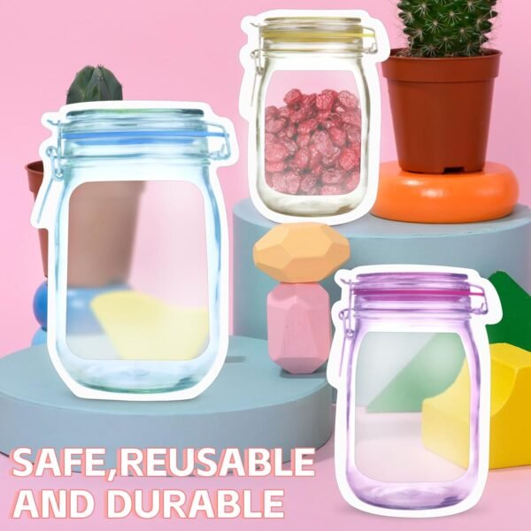 30 PCS Multi-Size Mason Jar Bottle Pattern Zipper Bags,Reusable Airtight Seal Leak-Proof Portable Food Snack Save Storage Pouch Bag for Travel Picnic Camping and Kids - Image 4