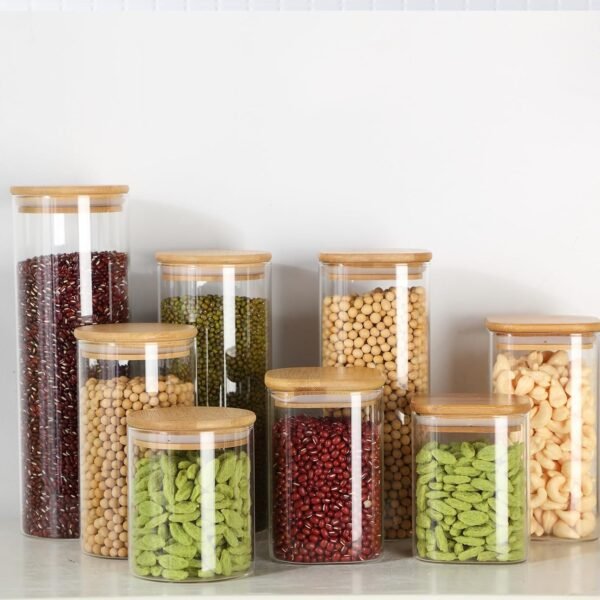 24 Pcs Glass Storage Jars Square Round Food Storage Containers with Airtight Bamboo Lids Glass Canisters Pantry Jars Seasoning Organizer Jars for Kitchen Spice Flour Cookie Coffee Beans Pasta - Image 7