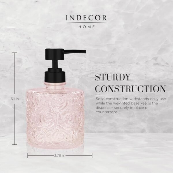 Marcella Glass Soap Dispenser with Soap Pump, Refillable 14 Ounce Capacity, Floral Design Rose Patterns, Heavy Weight Thick Glass for Bathroom, Premium Kitchen Soap Dispenser (Peach Blush) - Image 7
