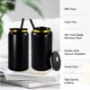 AGH 16oz Stainless Steel Can Tumbler with Lids and Straws,Double wall Golden Electroplate Drinking Can Cups,Reusable Water Tumbler with Lids For Ice Coffe Smoothie Juice,Black,4pack. - Image 5