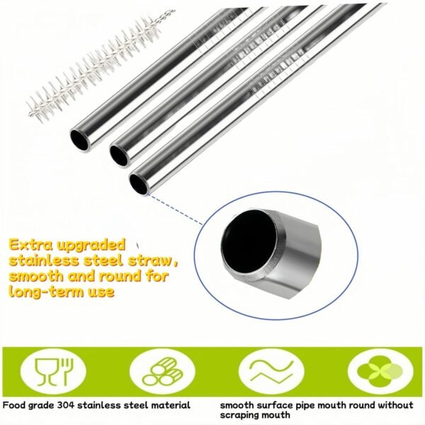 2 pack Stainless Steel Straws, 8.5in*0.3in Reusable Stainless Steel Straws with Suction Brush and Silicone Extension Nozzle, Reusable Drinking Straws Suitable for home and outdoors. - Image 3