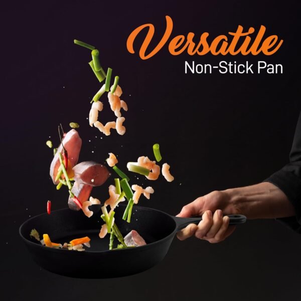 NutriChef Pre-Seasoned Cast Iron Skillet Pans - 3 Pieces Kitchen Frying Pan Nonstick Cookware Set w/Drip Spout - Includes Scraper - Electric Stovetop, Induction, Gas Range, Ceramic - NutriChef NCCI76 - Image 6