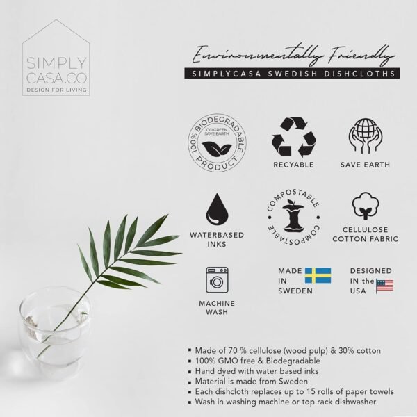 Long Gray 7 Pack Reusable Swedish Dishcloth, for Kitchen and Household Use, Super Absorbency, Made in Sweden, Cellulose Sponge Dish Cloths for Washing Dishes, Paper Towel Replacement - Image 4