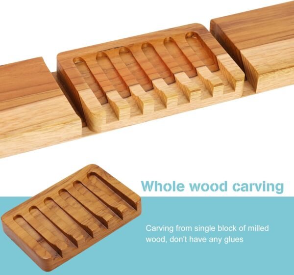 Soap Dish with Slanted Waterfall Design by HTB, Bar Soap Holder Teak Wood, Soap Saver for Shower, Bathroom, Sink, Kitchen and Countertop - Image 2