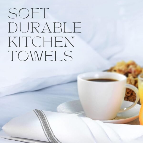 WHITEWRAP Kitchen Towels | Cotton Dish Towels for Drying Dishes| Absorbent Kitchen Dish Towels, Dish Cloths| Tea Towels for Embroidery |6 Pack (Grey Stripes) 15"x25" - Image 2