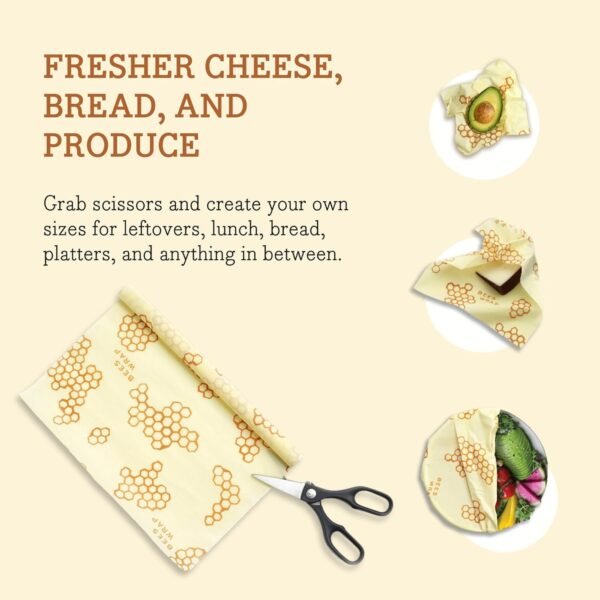 Bee's Wrap Reusable Beeswax Food Wraps Made in the USA, Eco Friendly Beeswax Wraps for Food, Sustainable Food Storage Containers, Organic Cotton Food Wrap, XXL Cut To Size Wax Paper Roll, Honeycomb - Image 4