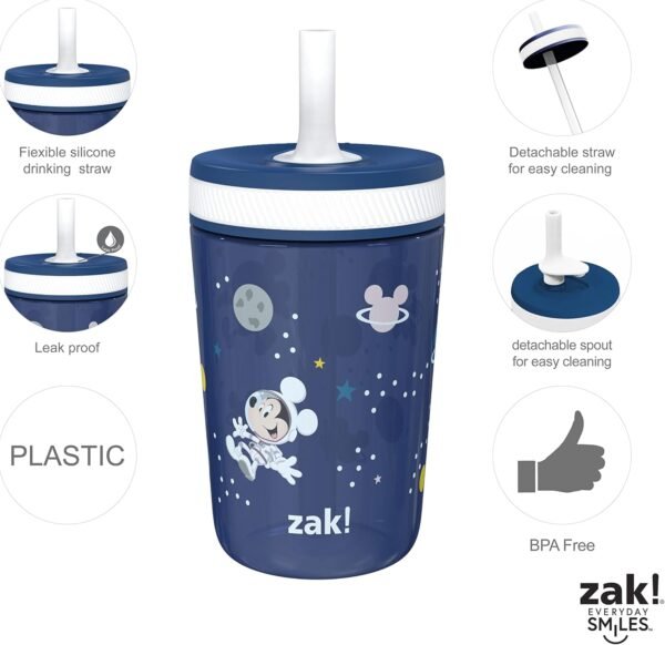 Zak Designs Disney Mickey Mouse Kelso Tumbler Set, Leak-Proof Screw-On Lid with Straw, Bundle for Kids Includes Plastic and Stainless Steel Cups with Bonus Sipper (3pc Set, Non-BPA)15 fl oz. - Image 7