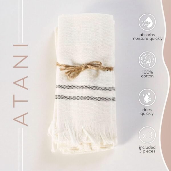 Kitchen Towel Set of 3-100% Cotton Dish Towels - 3 Pack Kitchen Towels - Organic Dish Towels for Drying Dishes - Linen Hand Towels (White)