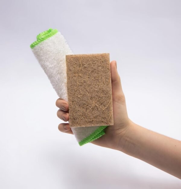 Natural Kitchen Sponge- Coconut Base Dish Sponge and Rayon derived from Bamboo Dishcloth Bundle- 12 Coconut Scrubbers & 4 Pieces Rayon derived from Bamboo Dishcloth- Kitchen Cleaning Essentials - Image 4