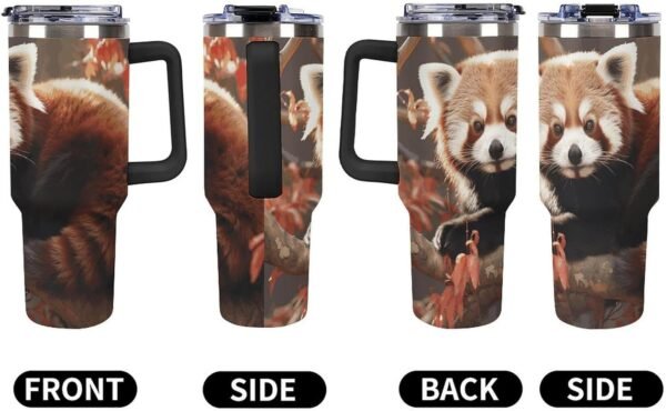40 Oz Tumbler with Straw 304 Stainless Steel Water Bottle with Handle Lid Travel Mug Reusable Car Red Panda Cup for Home Office Outdoor Suitable - Image 6