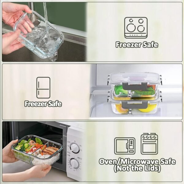 M MCIRCO [5-Pack,36 Oz] Glass Meal Prep Containers 2 Compartments Portion Control with Upgraded Snap Locking Lids Glass Food Storage Containers, Microwave, Oven, Freezer and Dishwasher (4.5 Cups) - Image 4