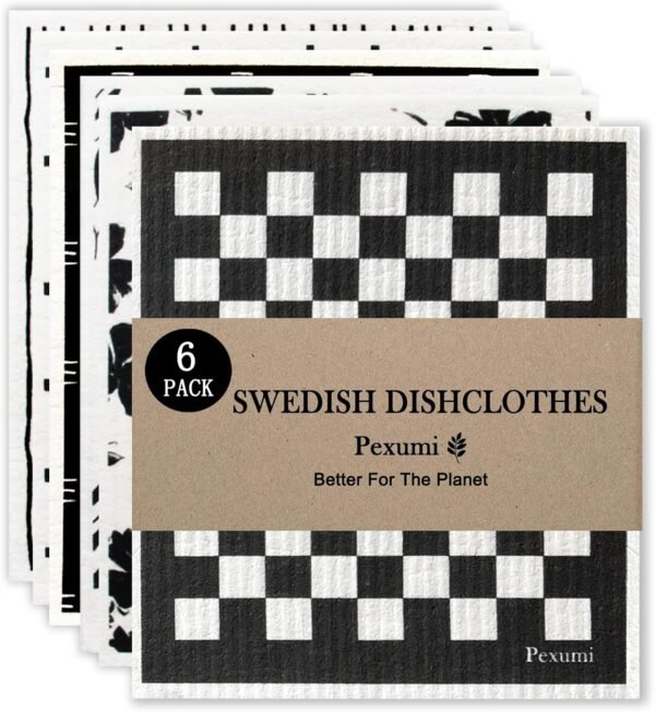 Swedish Dishcloths for Kitchen, 6 Packs Papaya Reusable Paper Towels, Washable Absorbent Fast No Odor Biodegradable Swedish Dish Cloths, Wipes, Sponges, Dish Rags (Geometric, 6 Pcs)