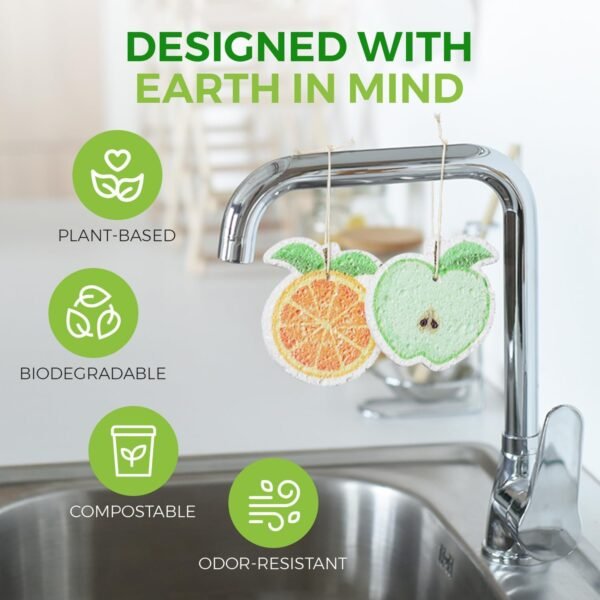 AIRNEX Biodegradable Cellulose Compressed Sponges Bulk - Fruit Shaped Kitchen Sponges Pack of 12 - Eco Friendly Compostable Dish Sponges for Washing Dishes - Odor Free Pop Up Natural Dish Sponges - Image 5