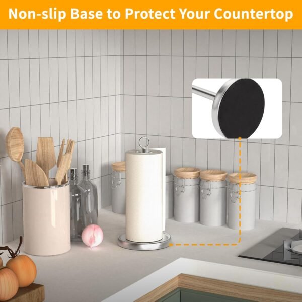 Paper Towel Holder Countertop, Silver Stainless Steel Paper Towel Holder for Standard & Jumbo Rolls, Paper Towel Holder Stand with Weighted Anti-Slip Base for Kitchen Bathroom - Image 4