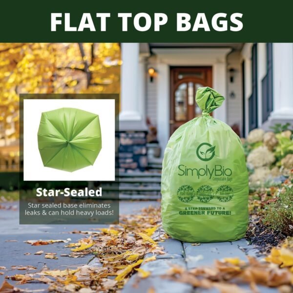 55 Gallon Compostable Trash Bags Flat-Top, Heavy Duty Extra Thick 1.57 Mil, 208.2 Liter, 12 Bags, Large Lawn and Yard Waste Bag, ASTM D6400, US BPI and OK Compost Home Certified - Image 3