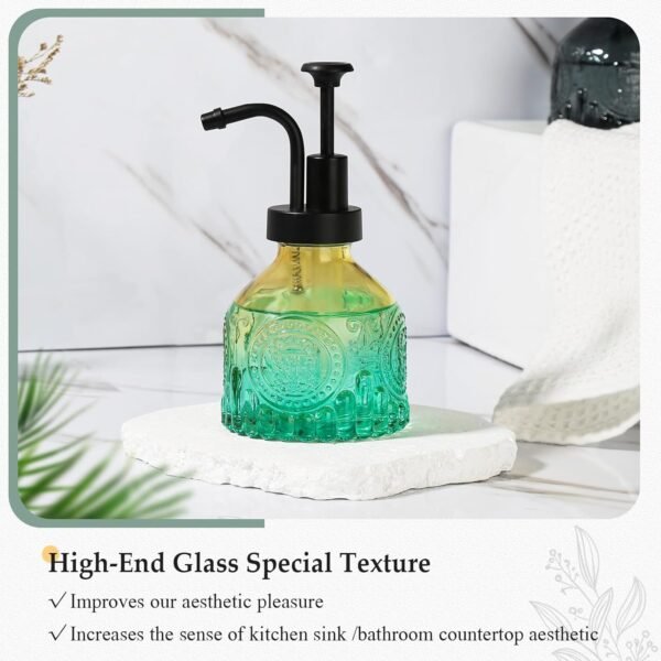 Green Soap Dispenser, Small Hand Soap Dispenser Bathroom, Vintage Glass Soap Dispenser with Pump, 7 oz Mini Dish Soap Dispenser for Kitchen, Liquid Bathroom Countertop Soap and Lotion Bottles - Image 6