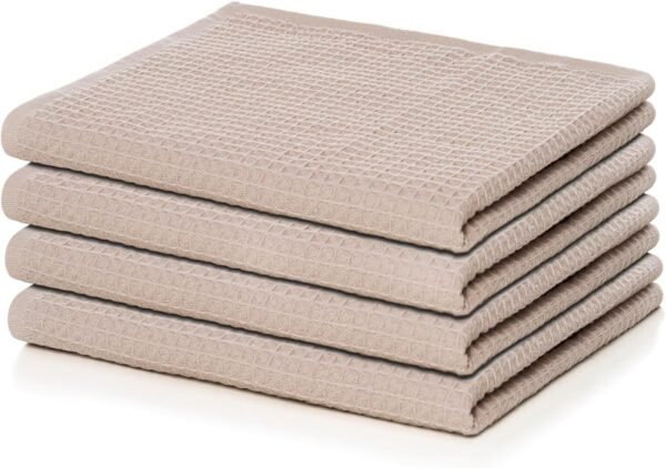 Dishcloths, 100% Turkish Cotton Dish Towels, Waffle Pattern Hand Towels, 12"x12" Premium Towels for Kitchen, Ultra Soft & Absorbent Washcloths, 4 Packs Reuseable Lint Free (Beige)