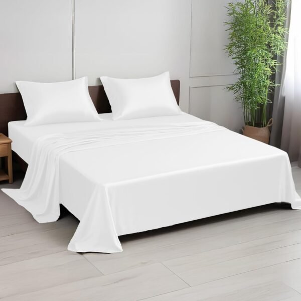 Linenwalas Premium 100% Viscose Derived from Bamboo Queen Sheet Set - Ultra Soft, Breathable & Cooling, Ideal for Hot Sleepers, 16" Deep Pocket, Hotel Luxury Bedding (White)