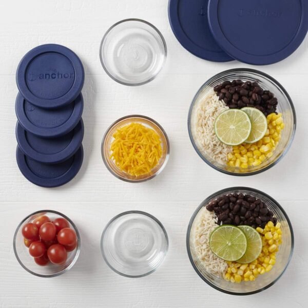 Anchor Hocking 12 Piece Glass Storage Containers with Lids (6 Glass Food Storage Containers & 6 Navy Blue SnugFit Lids) - Image 3