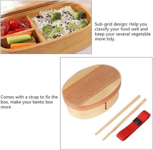 Bento Box Adult for Food Container, 1layer Bento Lunch Box Wood Wooden Sushi Tableware Women Men Lunch Container with Chopstick Kitchen Utensils Set for Home Office Picnic Outdoor - Image 2