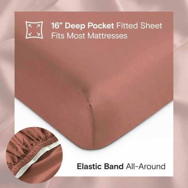 DOZ Sheet Set, 100% Viscose derived from Bamboo, Organically Grown, Buttery Soft, Cooling Sheets, High GSM, Deep Pockets - 4 Piece - 2 Pillowcases 1 Fitted Sheet 1 Top Sheet (Clay, Queen) - Image 4