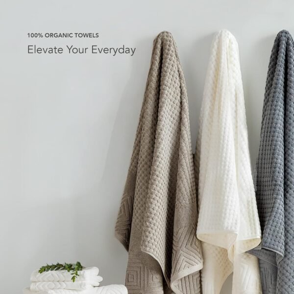 Texere 100% Organic Cotton Diamond Jacquard 700 GSM Luxury Bath Towel Sets - Ultra Soft and Absorbent Hotel and Spa Quality (Diamond, Black, 2 Bath Towels) - Image 7