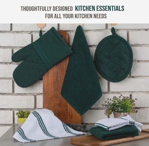 Lane Linen Dish Towels and Dishcloths Sets - 16 Pc Kitchen Towels Set, 500 Degree Heat Resistant Kitchen Mitts and Pot Holders, 100% Cotton Dish Towels, Kitchen Dish Rags for Washing Dishes - Green - Image 3