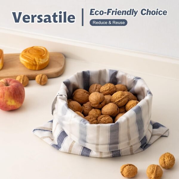Bread Bags for Homemade Bread Sourdough with Bowl Cover, Reusable Linen Bread Storage Bag Sourdough Bread Bags - Plastic Lined - with Bread Proofing Cover - Image 4