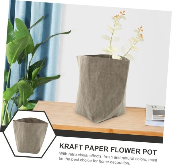 Kraft Paper Flowerpot Kraft Bags Reusable Fruits Bag Food Storage Containers Vegetable Lunchbox Washable Kraft Paper Storage Bag Business Pantry Lids Tote Packaging Grey - Image 5