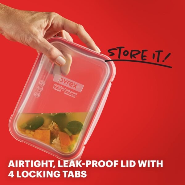 Pyrex Freshlock Glass Food Storage Container, Airtight & Leakproof Locking Lids, Freezer Dishwasher Microwave Safe, 8 Cup - Image 2